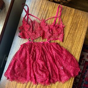 No Tag Lacey Caged Sheer Intimate Tulled Maroon Teddy